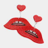Felt Back Bling Heart Lips Link Dangle Earrings - Madeline Love - Flyclothing LLC
