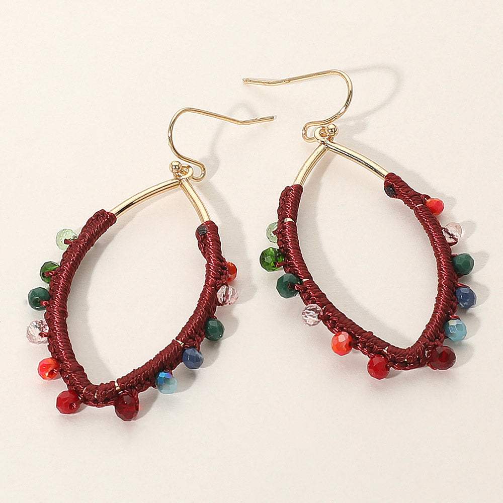 Thread Wrapped Faceted Bead Trimmed Open Marquise Dangle Earrings - Madeline Love - Flyclothing LLC