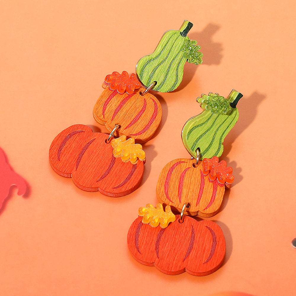 Wooden Fall Pumpkin Gourd Drop Earrings - Madeline Love - Flyclothing LLC