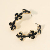 Glitter Mardi Gras Fleur de Lis Link Hoop Earrings - Madeline Love - Flyclothing LLC