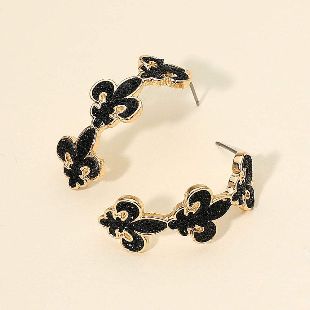 Glitter Mardi Gras Fleur de Lis Link Hoop Earrings - Madeline Love - Flyclothing LLC