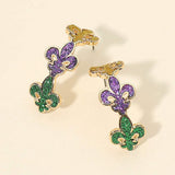 Glitter Mardi Gras Fleur de Lis Link Hoop Earrings - Madeline Love - Flyclothing LLC
