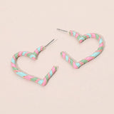 Enamel Twisted Candy Cane Open Heart Hoop Earrings - Madeline Love - Flyclothing LLC