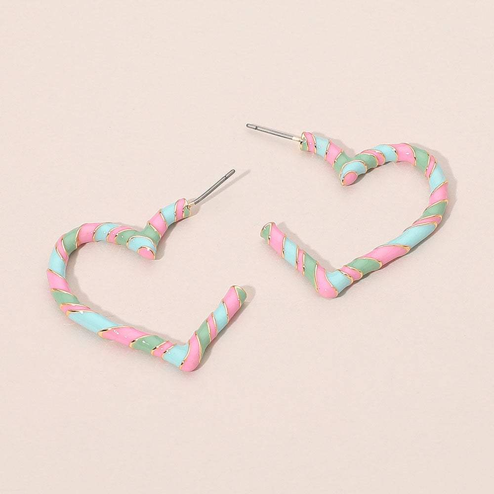 Enamel Twisted Candy Cane Open Heart Hoop Earrings - Madeline Love - Flyclothing LLC