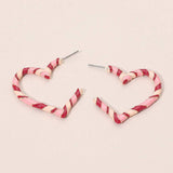 Enamel Twisted Candy Cane Open Heart Hoop Earrings - Madeline Love - Flyclothing LLC