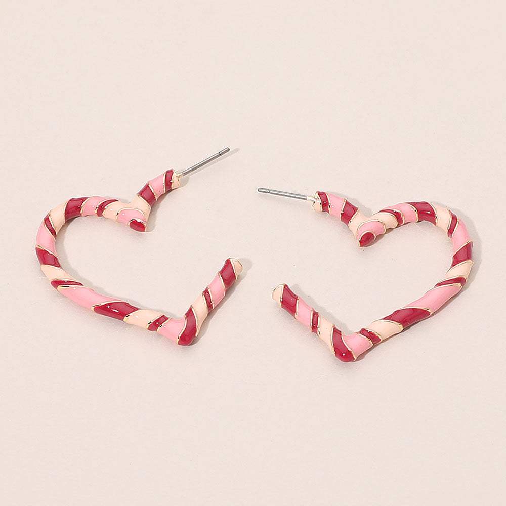 Enamel Twisted Candy Cane Open Heart Hoop Earrings - Madeline Love - Flyclothing LLC