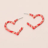 Enamel Twisted Candy Cane Open Heart Hoop Earrings - Madeline Love - Flyclothing LLC