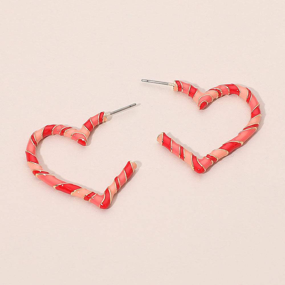 Enamel Twisted Candy Cane Open Heart Hoop Earrings - Madeline Love - Flyclothing LLC