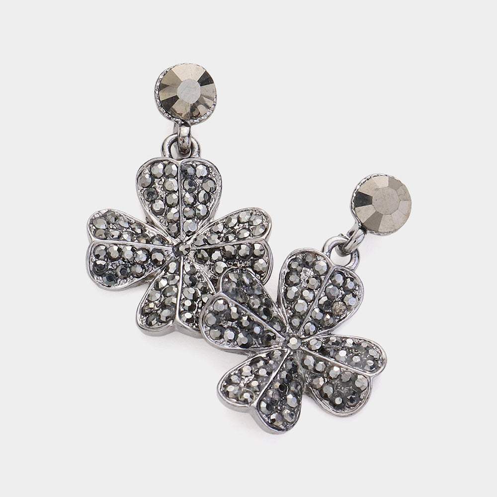 Rhinestone Paved Clover Dangle Earrings - Madeline Love - Flyclothing LLC