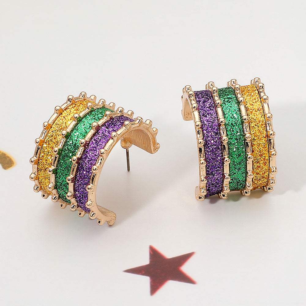 Mardi Gras Glitter Stripe Hoop Earrings - Madeline Love - Flyclothing LLC