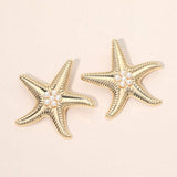 Bold Pearl Center Textured Starfish Statement Earrings - Madeline Love - Flyclothing LLC
