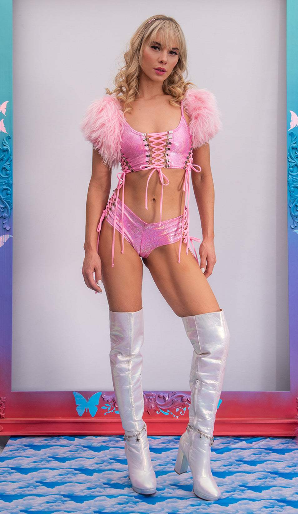 J-Valentine FE222 - Metallic Lace-Up Top - J. Valentine - Flyclothing LLC