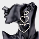 Rhinestone Triple Open Heart Link Dangle Earrings - Madeline Love - Flyclothing LLC