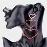 Rhinestone Triple Open Heart Link Dangle Earrings - Madeline Love - Flyclothing LLC
