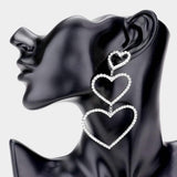 Rhinestone Triple Open Heart Link Dangle Earrings - Madeline Love - Flyclothing LLC