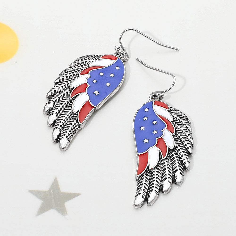 Enamel American USA Flag Wing Dangle Earrings - Madeline Love - Flyclothing LLC