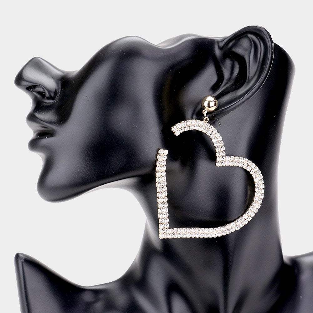 Metal Ball Rhinestone Open Heart Dangle Earrings - Madeline Love - Flyclothing LLC