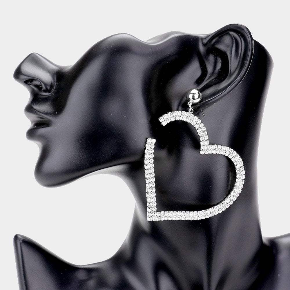 Metal Ball Rhinestone Open Heart Dangle Earrings - Madeline Love - Flyclothing LLC