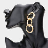 Faceted Bead Trimmed Triple Open Circle Link Dangle Earrings - Madeline Love - Flyclothing LLC