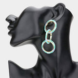Faceted Bead Trimmed Triple Open Circle Link Dangle Earrings - Madeline Love - Flyclothing LLC