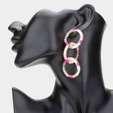 Faceted Bead Trimmed Triple Open Circle Link Dangle Earrings - Madeline Love - Flyclothing LLC