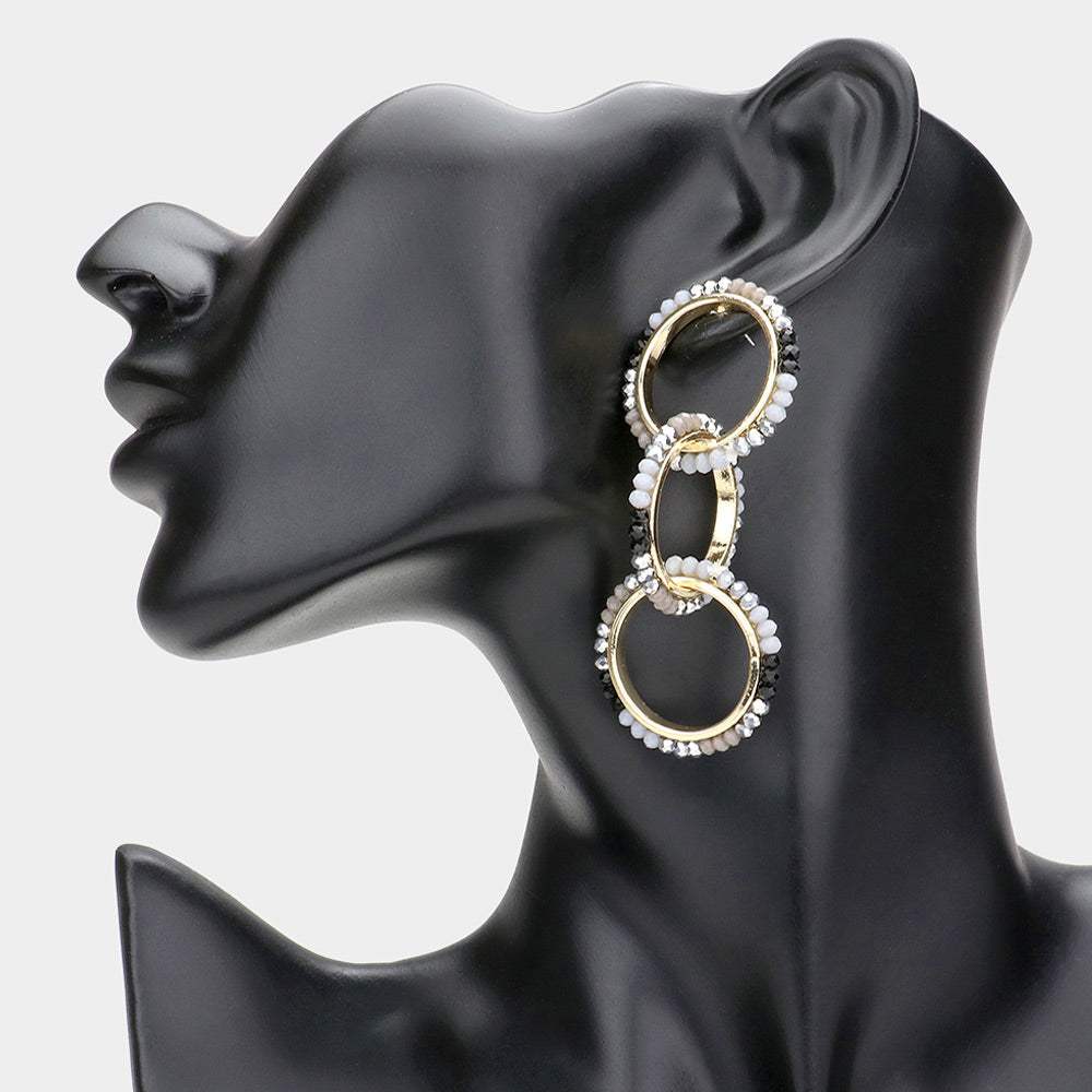 Faceted Bead Trimmed Triple Open Circle Link Dangle Earrings - Madeline Love - Flyclothing LLC