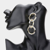 Faceted Bead Trimmed Triple Open Circle Link Dangle Earrings - Madeline Love - Flyclothing LLC
