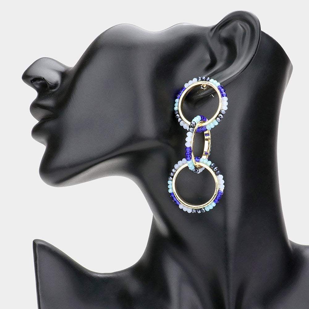 Faceted Bead Trimmed Triple Open Circle Link Dangle Earrings - Madeline Love - Flyclothing LLC
