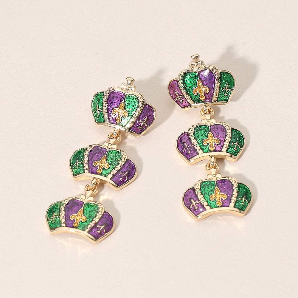 Triple Mardi Gras Crown Link Drop Earrings - Madeline Love - Flyclothing LLC