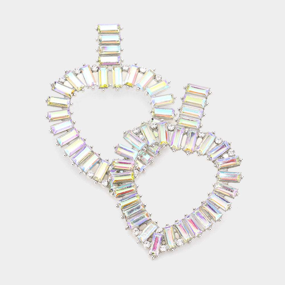 Rectangle Stone Cluster Open Heart Dangle Earrings - Madeline Love - Flyclothing LLC