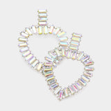 Rectangle Stone Cluster Open Heart Dangle Earrings - Madeline Love - Flyclothing LLC