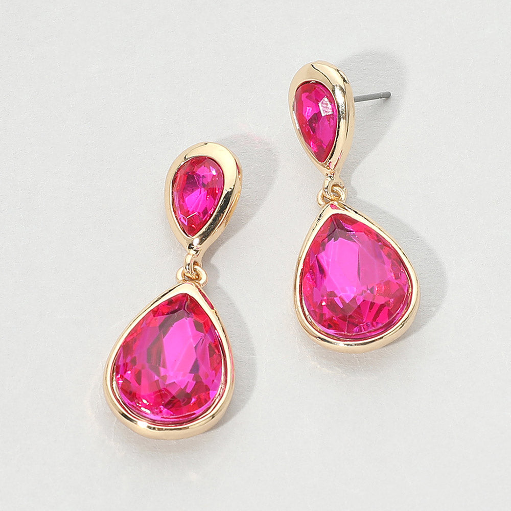 Teardrop Faceted Stone Drop Dangle Earrings