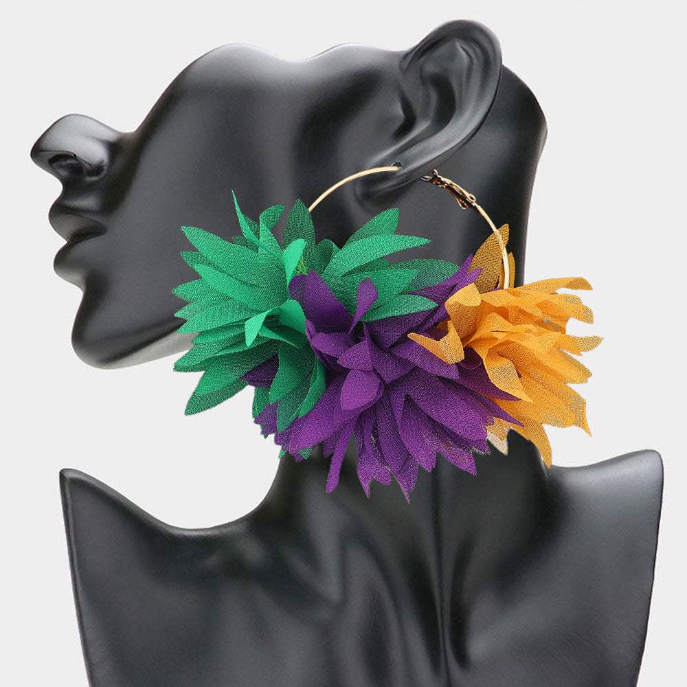 Oversized Fabric Floral Petal Statement Hoop Earrings - Madeline Love - Flyclothing LLC