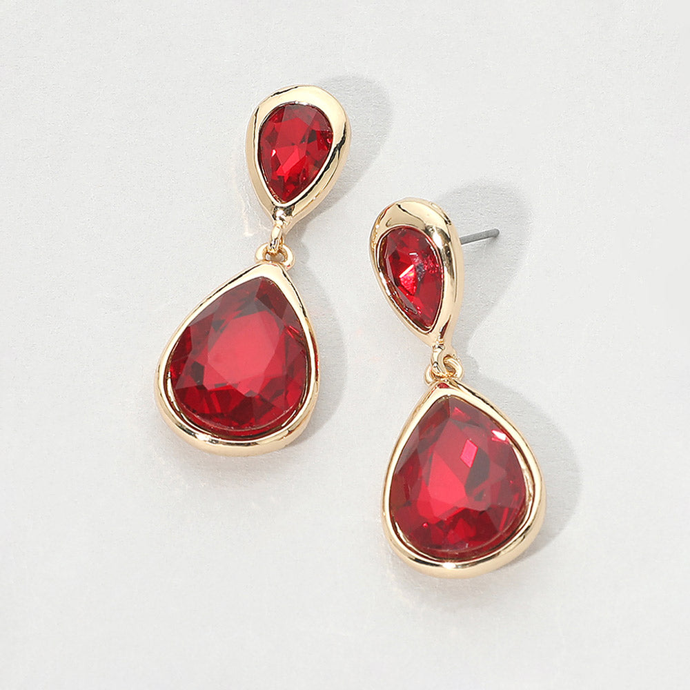 Teardrop Faceted Stone Drop Dangle Earrings
