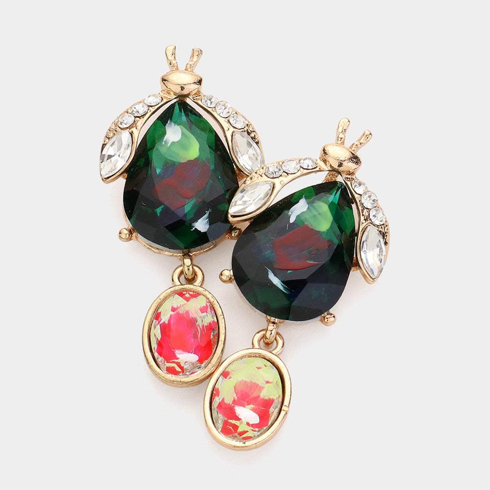 Teardrop Stone Cluster Pointed Bug Oval Stone Dangle Earrings - Madeline Love - Flyclothing LLC