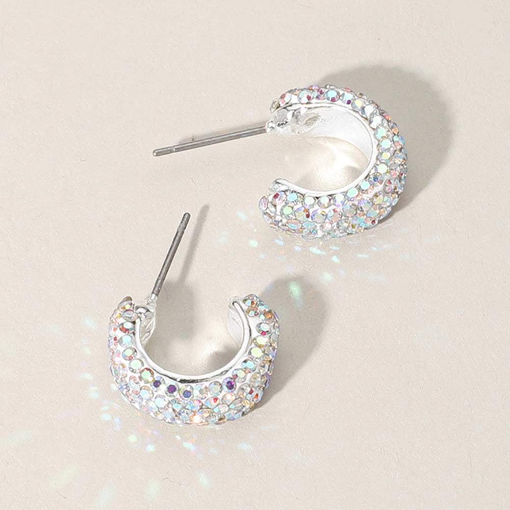 18K Gold Dipped Bling Stone Studded Mini Hoop Earrings - Madeline Love - Flyclothing LLC