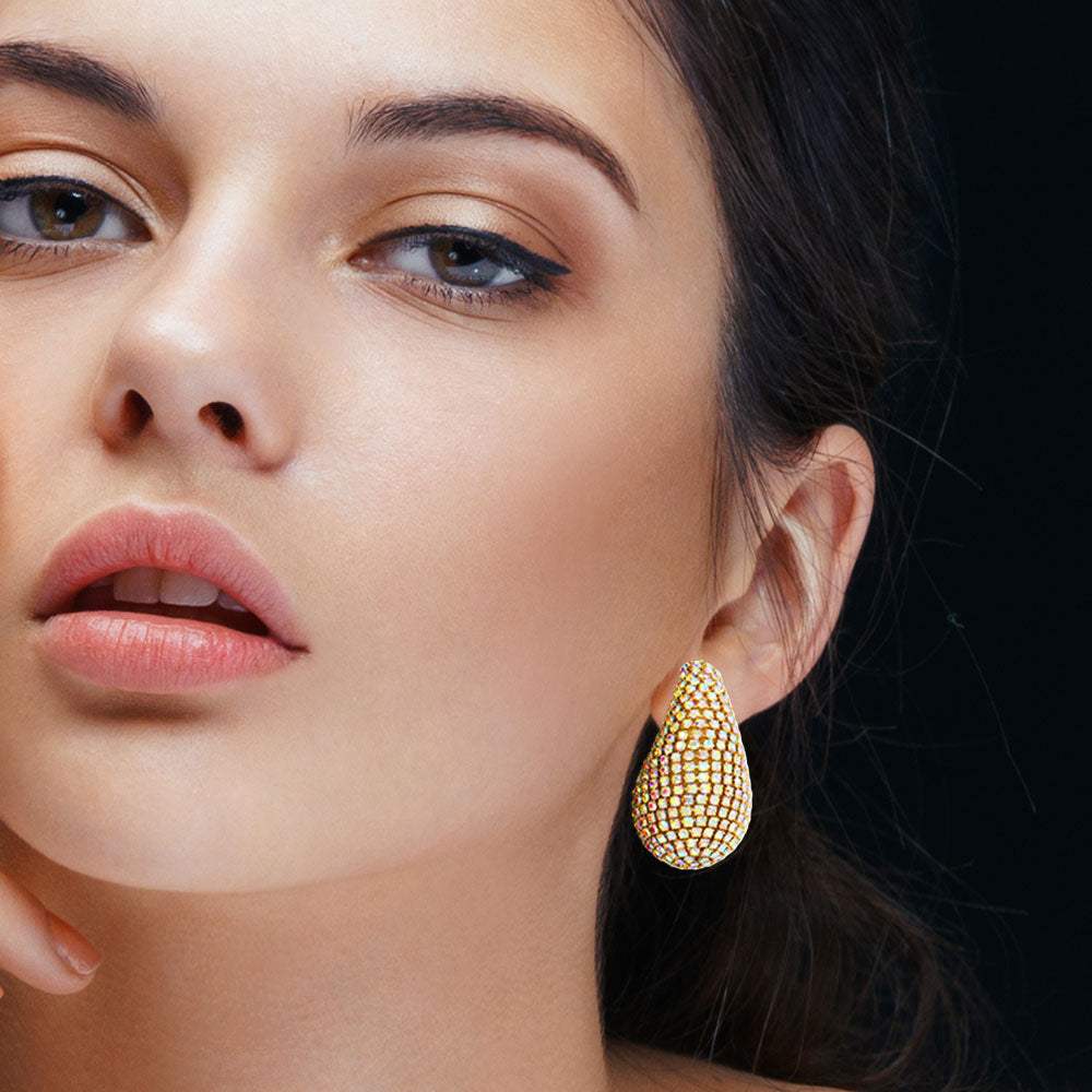 Stone Paved Curved Teardrop Earrings - Madeline Love - Flyclothing LLC