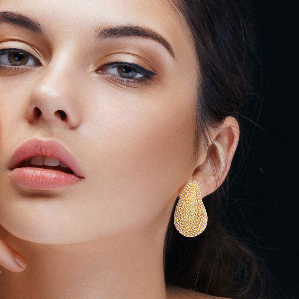 Stone Paved Curved Teardrop Earrings - Madeline Love - Flyclothing LLC
