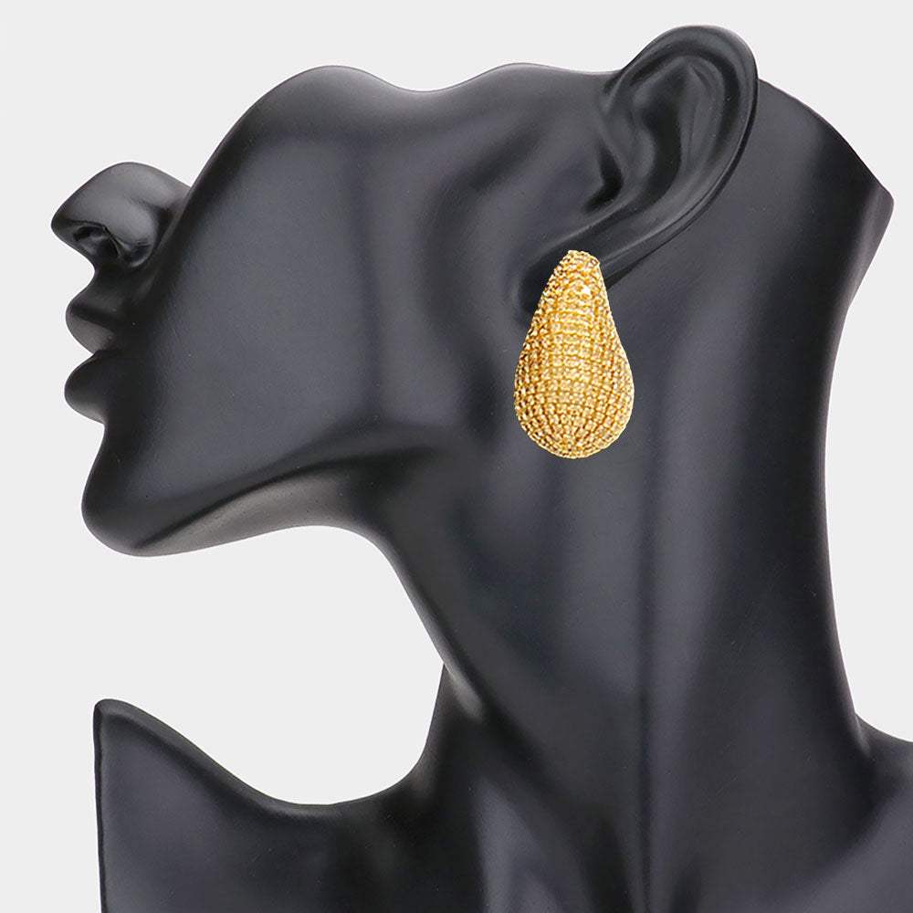 Stone Paved Curved Teardrop Earrings - Madeline Love - Flyclothing LLC