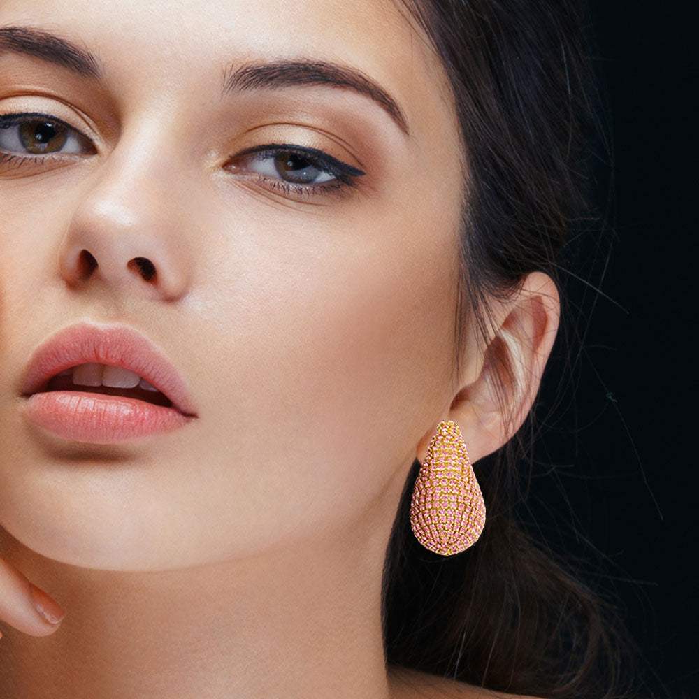 Stone Paved Curved Teardrop Earrings - Madeline Love - Flyclothing LLC