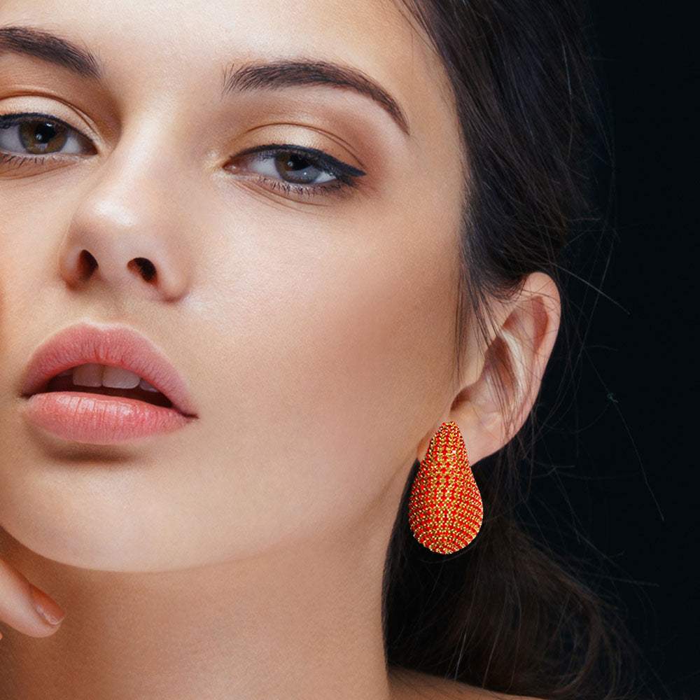 Stone Paved Curved Teardrop Earrings - Madeline Love - Flyclothing LLC