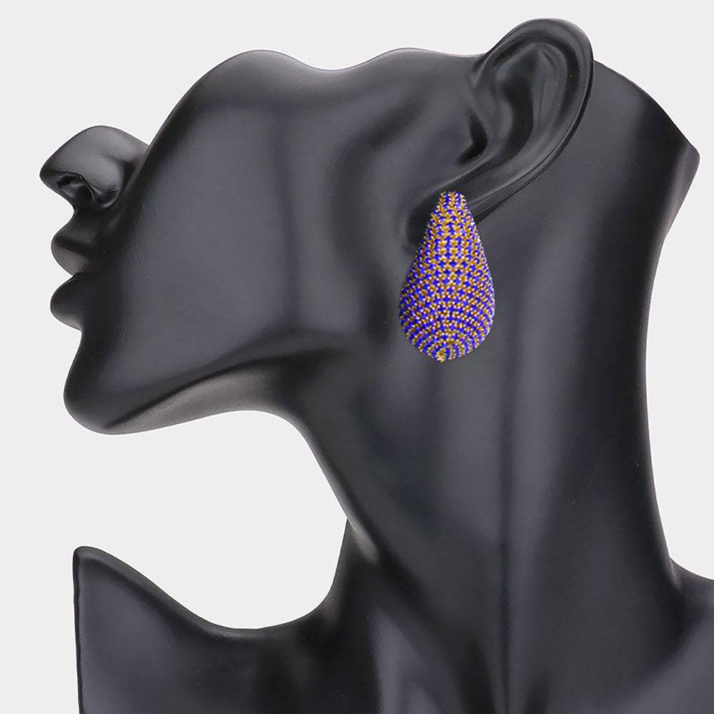 Stone Paved Curved Teardrop Earrings - Madeline Love - Flyclothing LLC