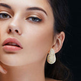 Stone Paved Curved Teardrop Earrings - Madeline Love - Flyclothing LLC