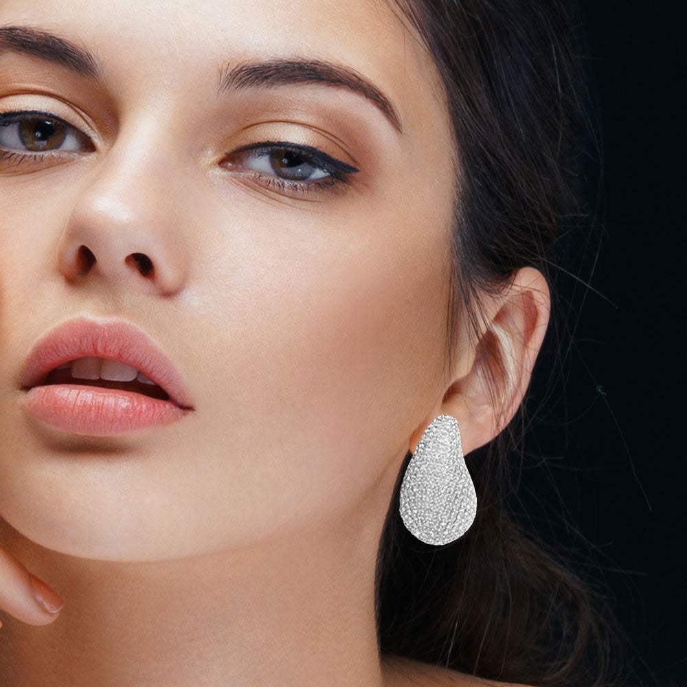Stone Paved Curved Teardrop Earrings - Madeline Love - Flyclothing LLC