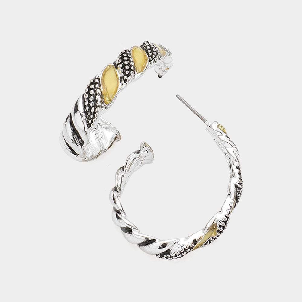 Mother of Pearl Detailed Teardrop Hoop Earrings - Madeline Love - Flyclothing LLC