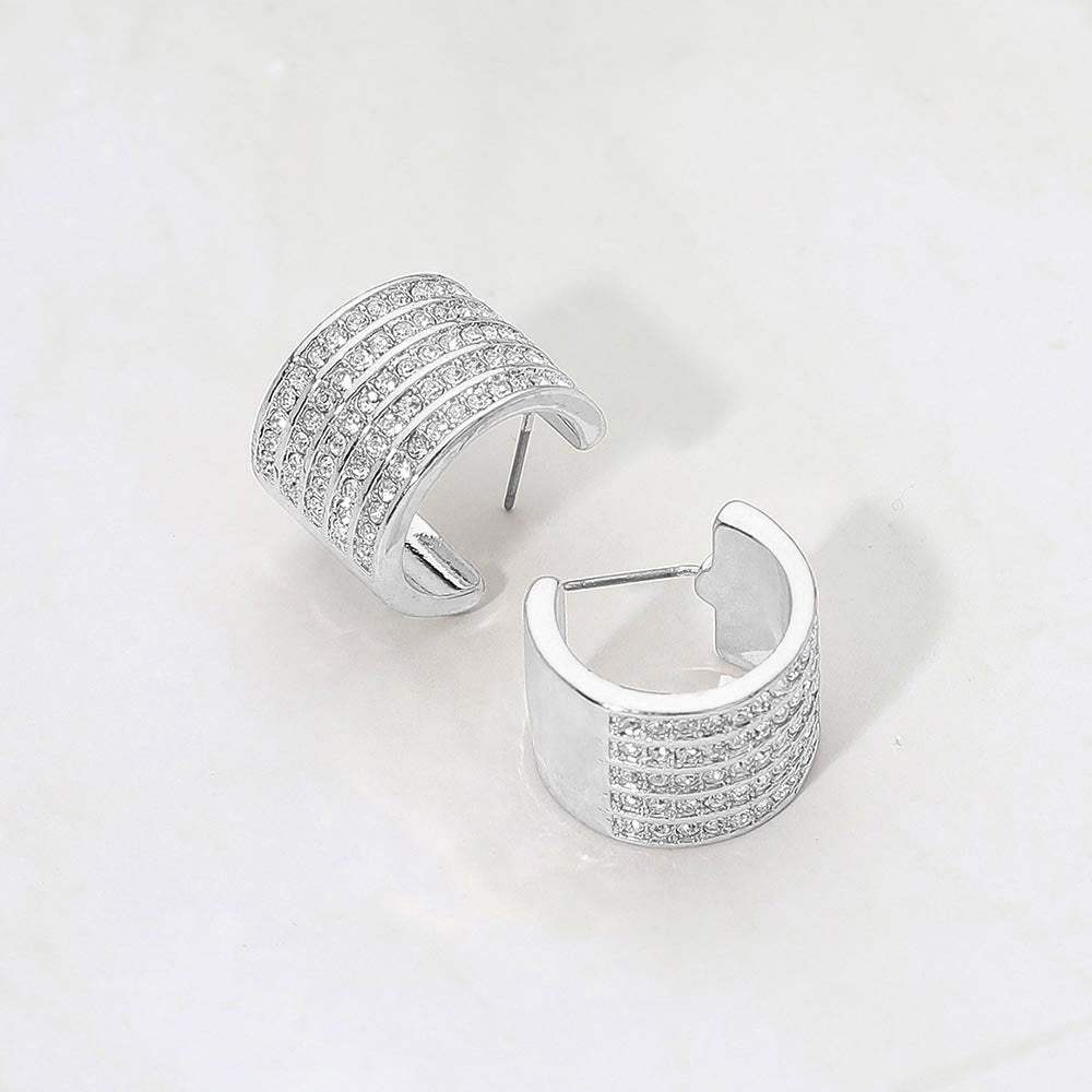 Rhinestone Embellished Metal Hoop Earrings - Madeline Love - Flyclothing LLC