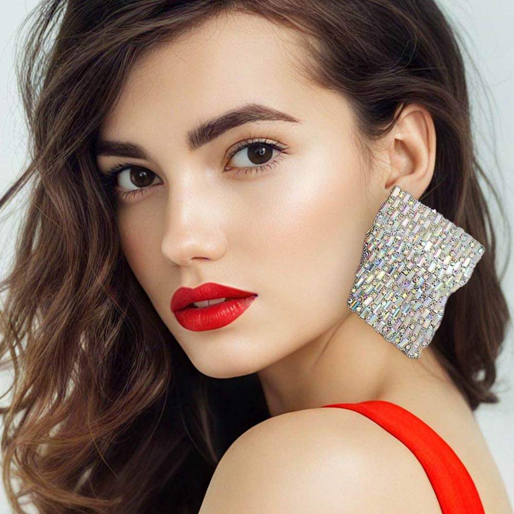 Bold Bling Studded Abstract Plate Earrings - Madeline Love - Flyclothing LLC