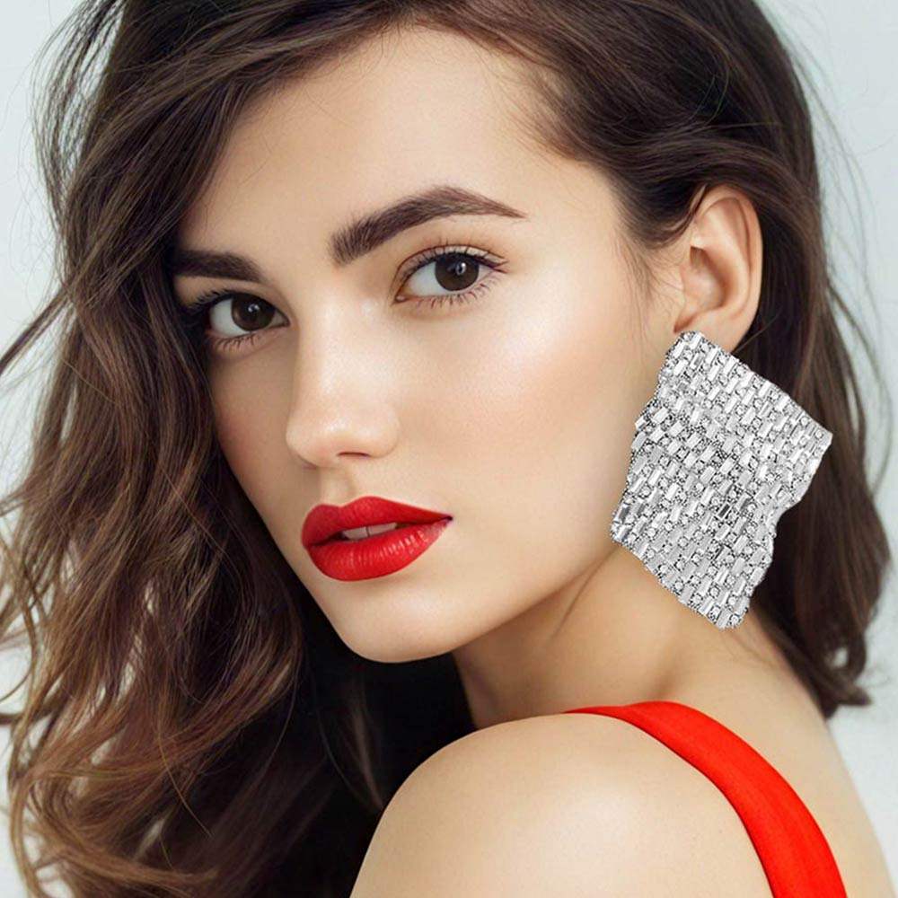 Bold Bling Studded Abstract Plate Earrings - Madeline Love - Flyclothing LLC