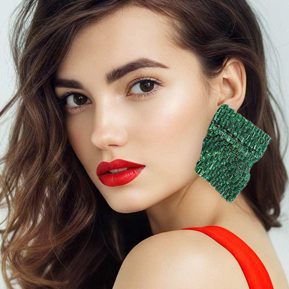 Bold Bling Studded Abstract Plate Earrings - Madeline Love - Flyclothing LLC
