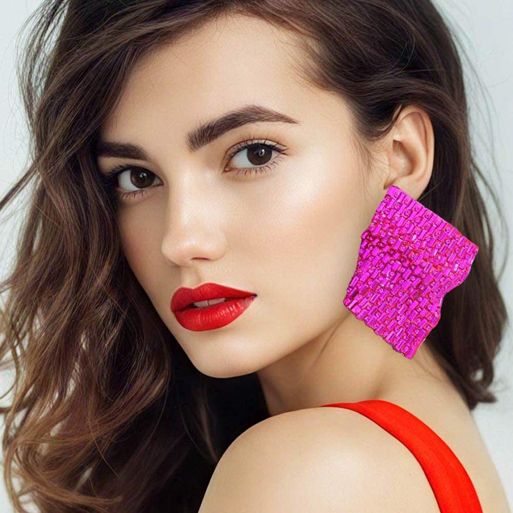 Bold Bling Studded Abstract Plate Earrings - Madeline Love - Flyclothing LLC